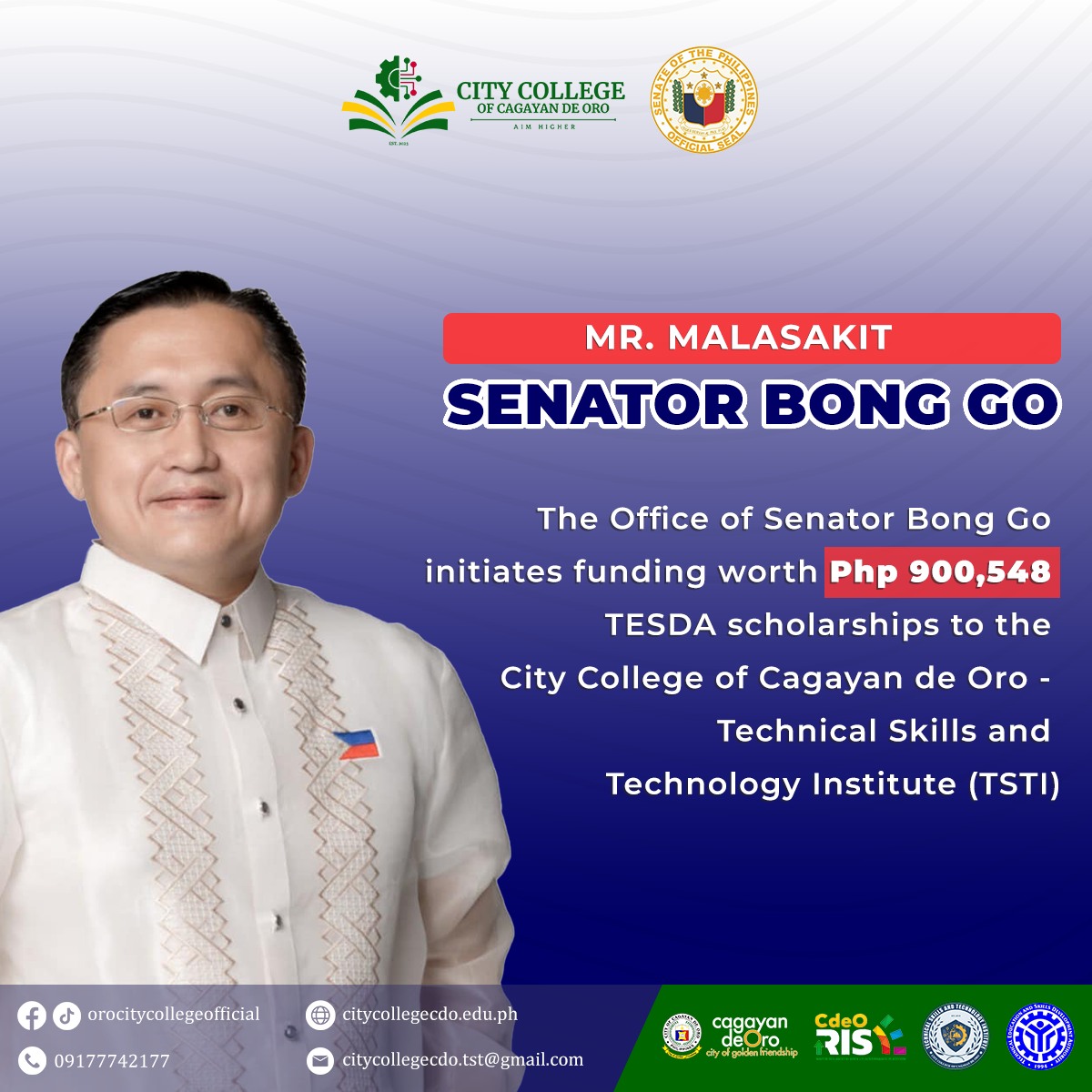 The Office of Senator Bong Go Extends Malasakit to City College of CDO with more than Php 900,000 worth of TESDA Scholarships - Image 3