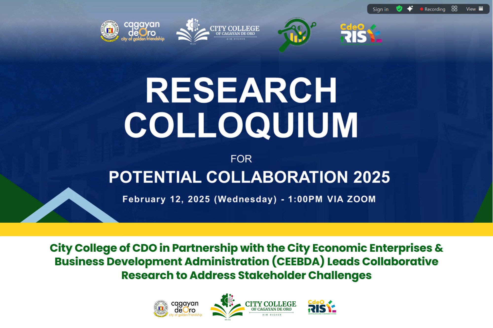 City College of CDO in Partnership with the City Economic Enterprises & Business Development Administration (CEEBDA) Leads Collaborative Research to Address Stakeholder Challenges