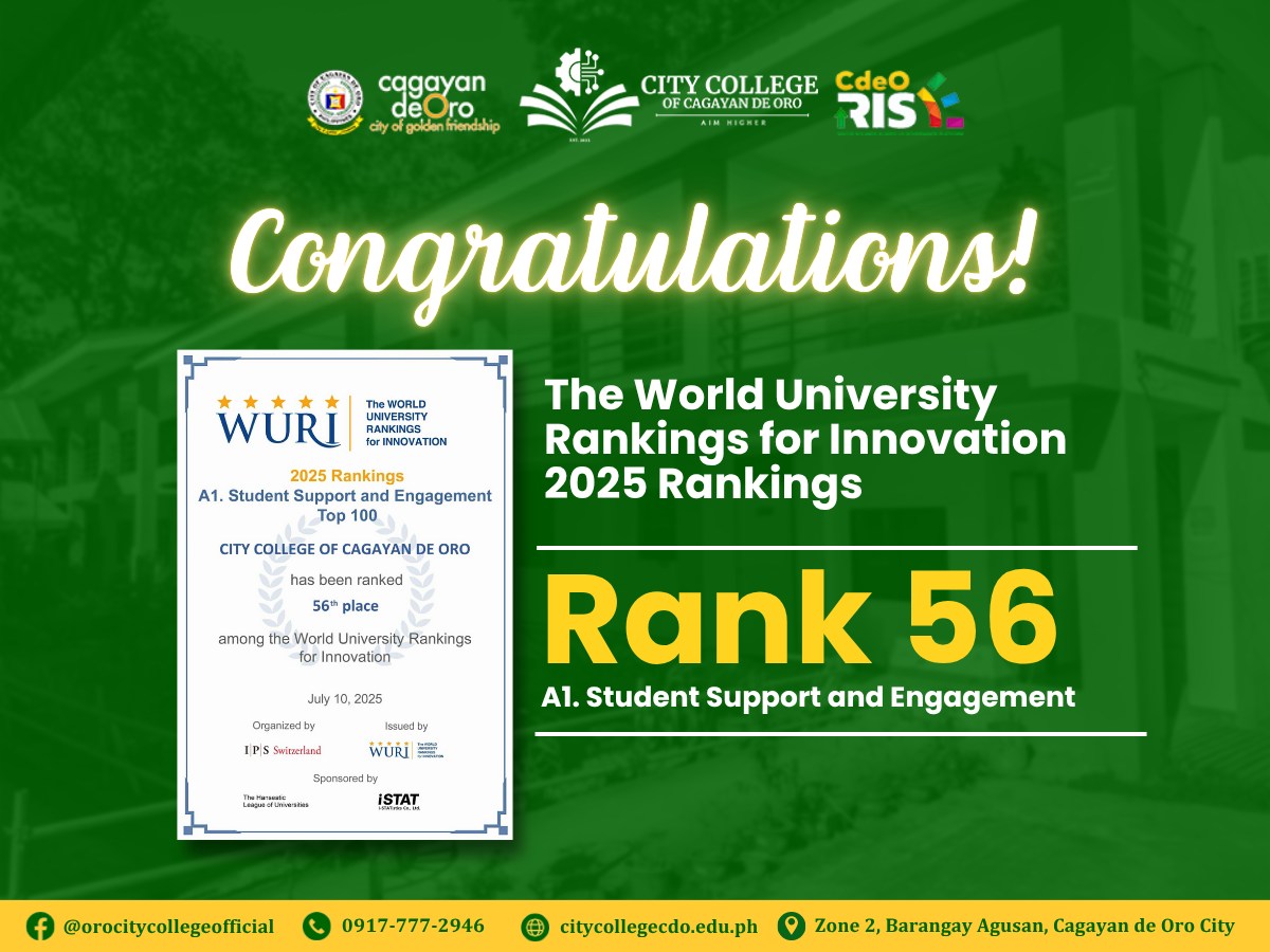 City College of Cagayan de Oro Receives WURI Certificate for Global Ranking in Student Support and Engagement