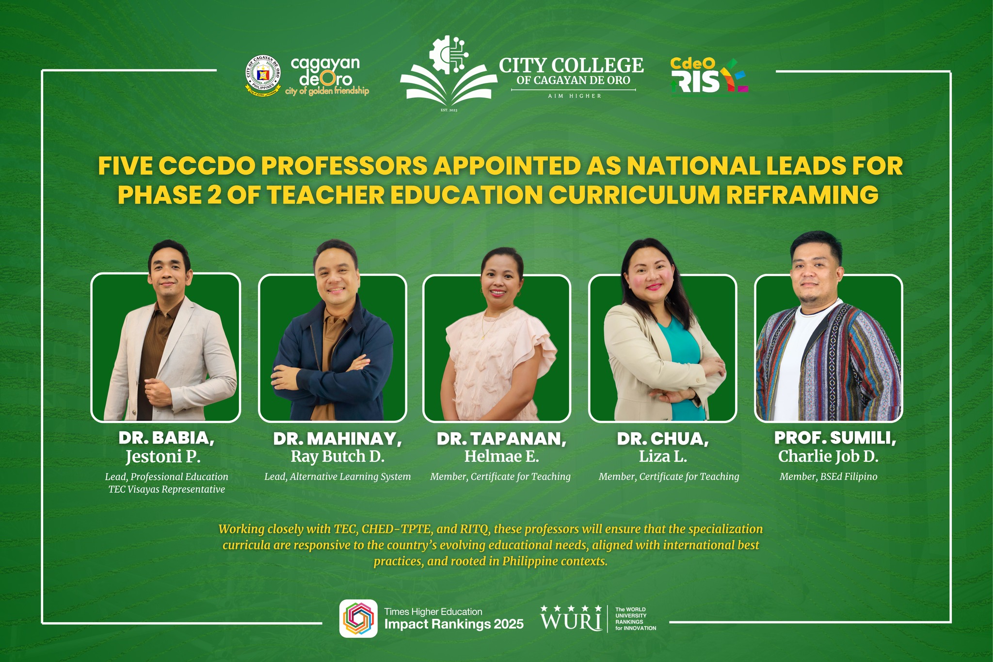 Five Professors Appointed as National Leads for Phase 2 of Teacher Education Curriculum Reframing