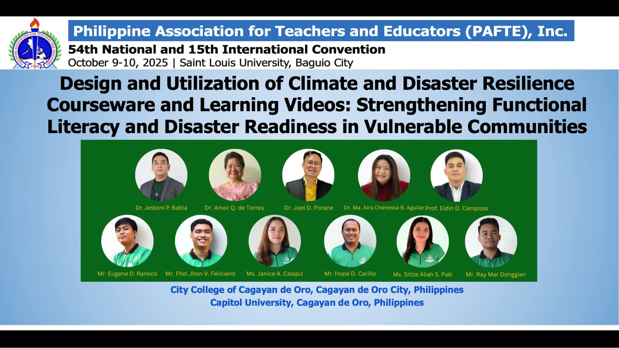 CCCDO Research Team Showcases Climate Resilience Courseware at PAFTE National Conference in Baguio City