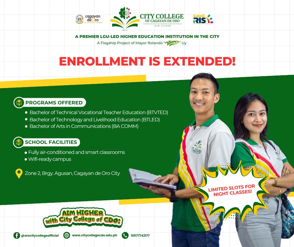City College of CDO Enrollment is EXTENDED until August 9, 2024!