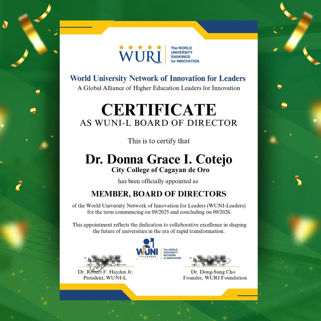 Dr. Donna Grace I. Cotejo Appointed to the Board of Directors of the World University Network of Innovation for Leaders (WUNI-L)