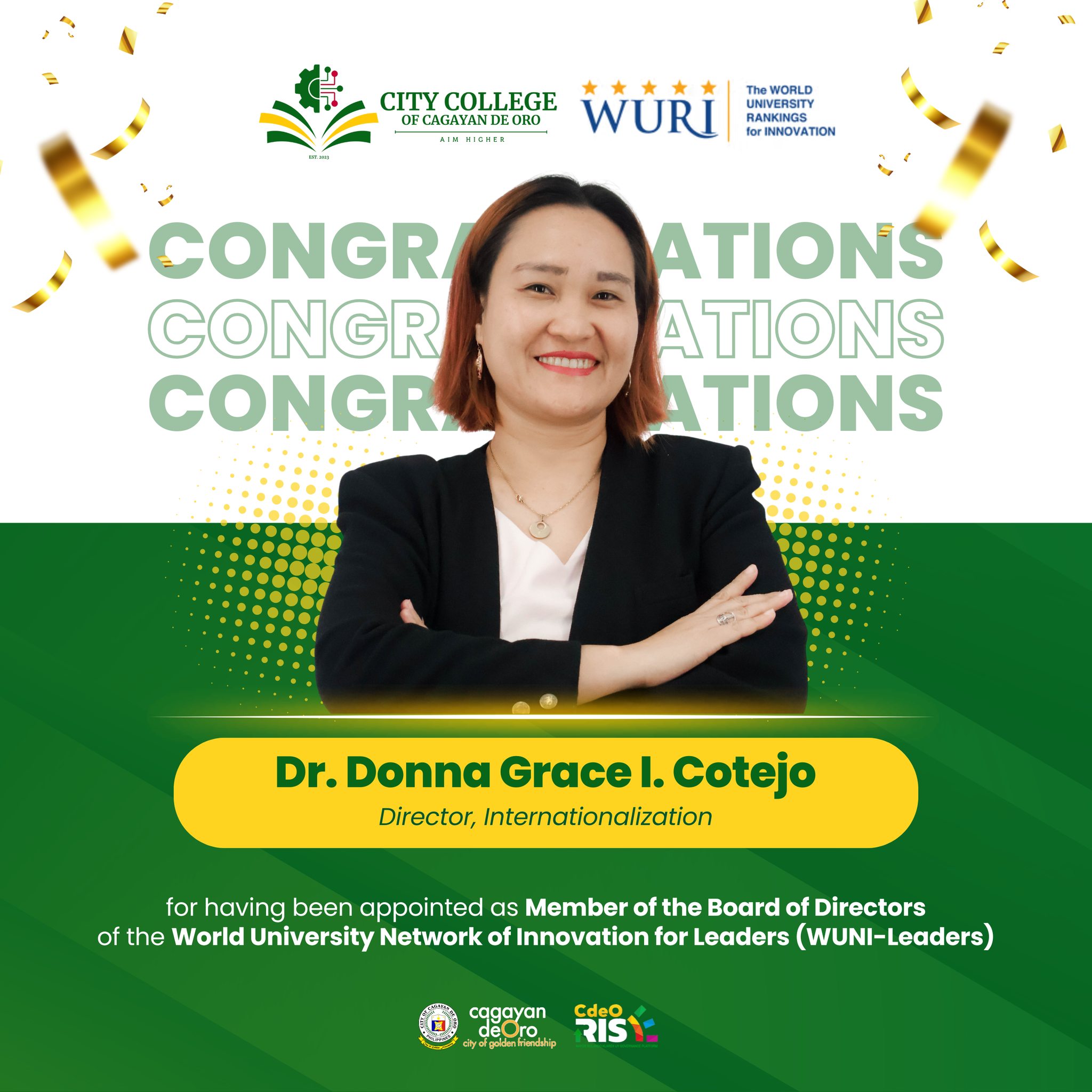 Dr. Donna Grace I. Cotejo Appointed to the Board of Directors of the World University Network of Innovation for Leaders (WUNI-L) - Image 2