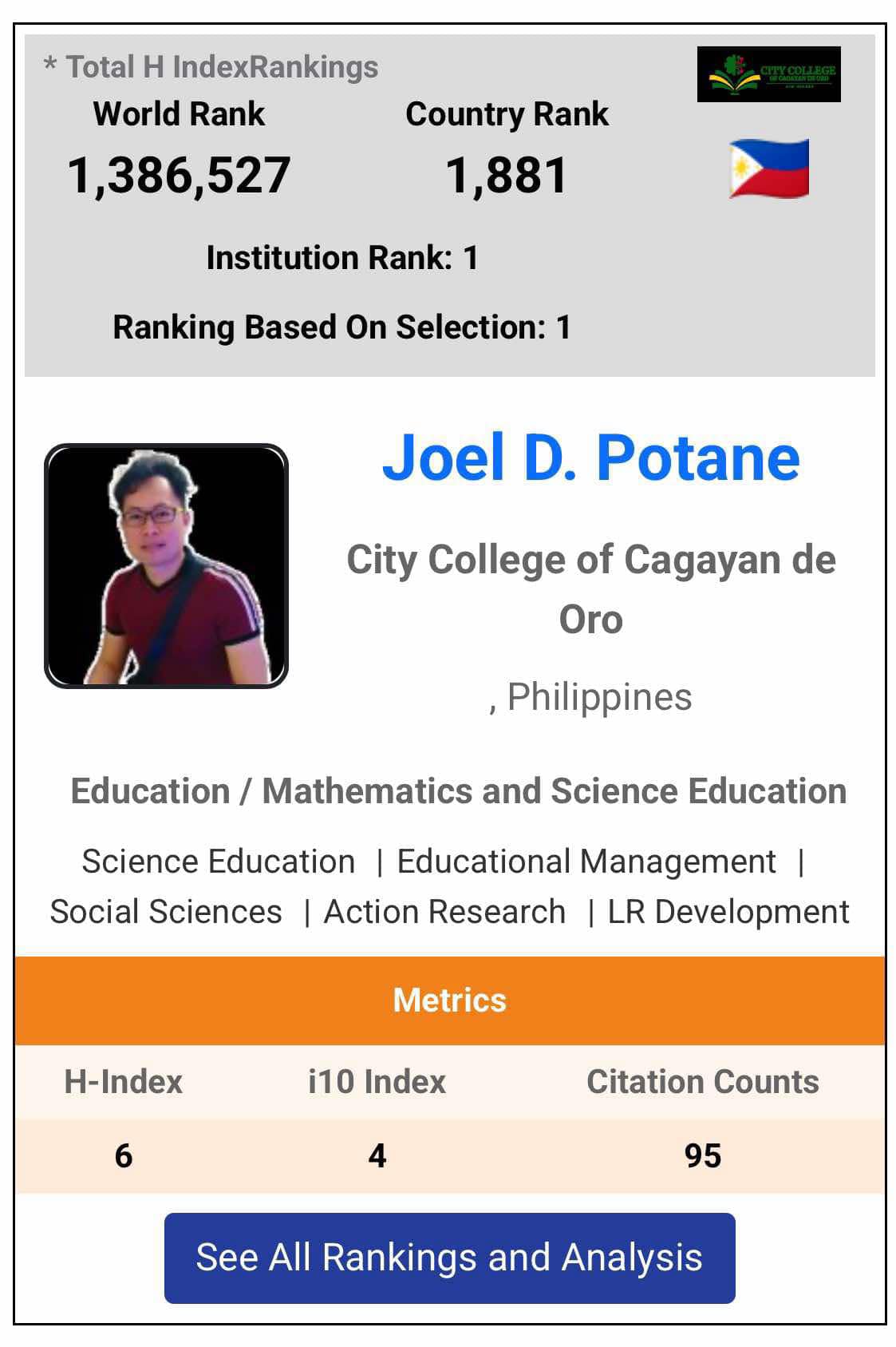 Dr. Joel Potane - Director for Research