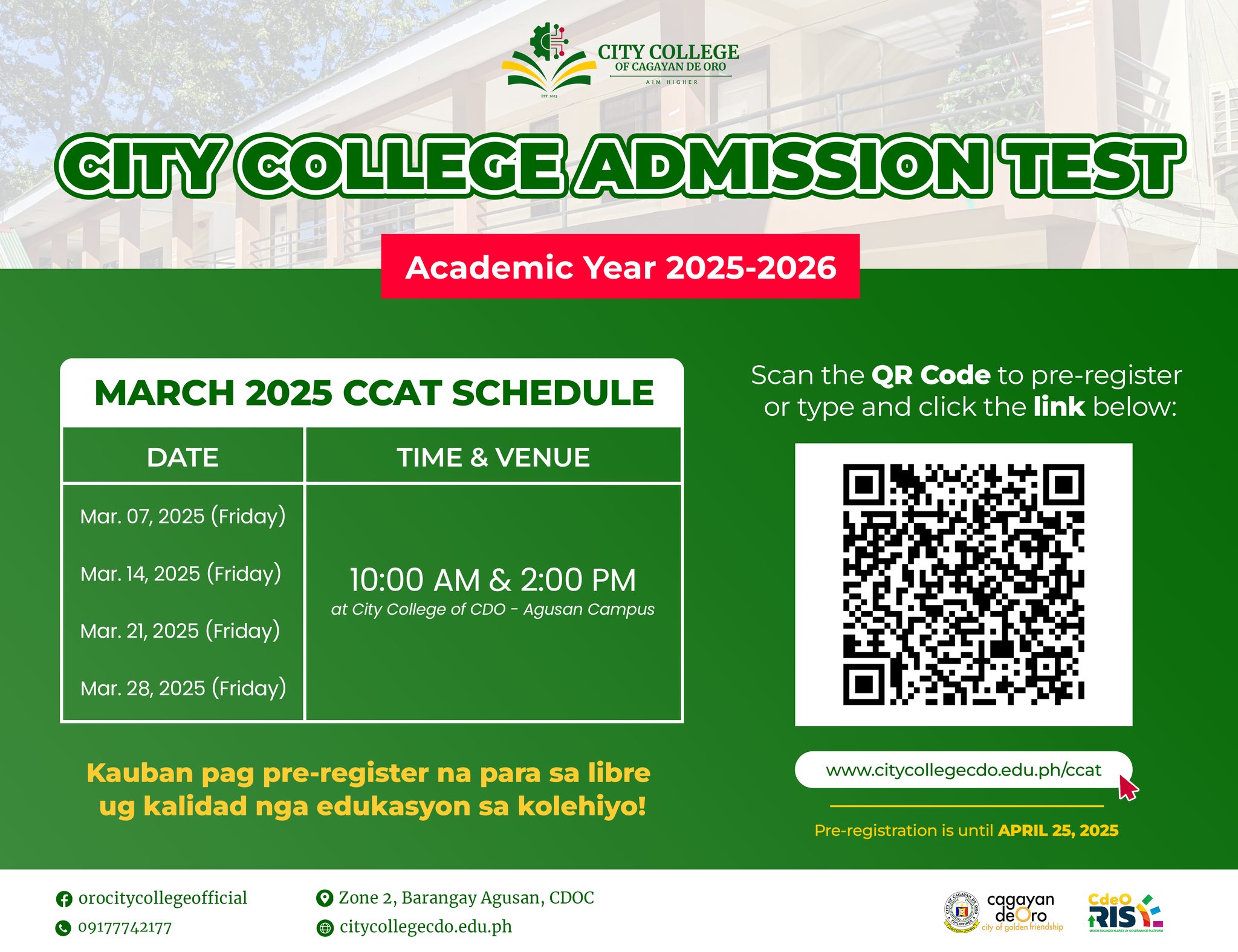 City College Admission Test (CCAT) for March 2025