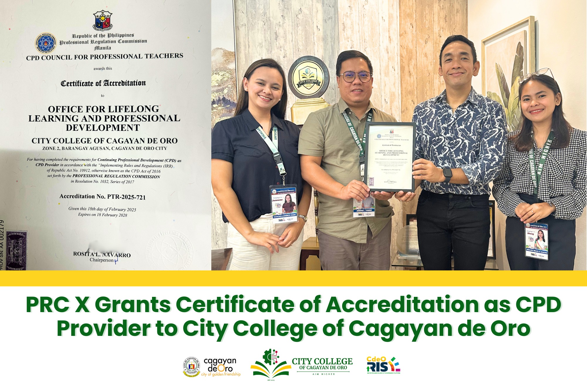 PRC X Grants CPD Accreditation to City College of CDO